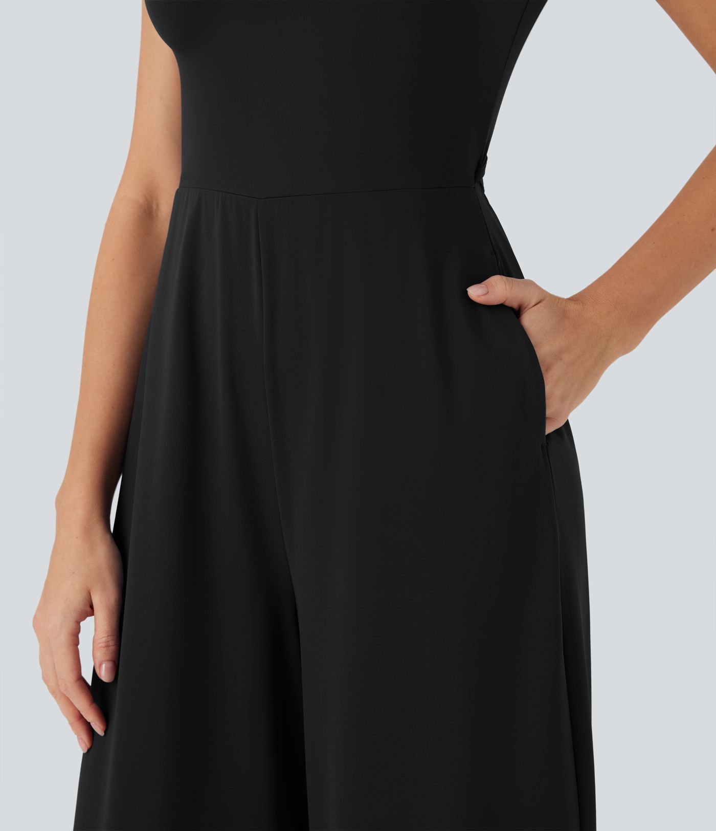 Softlyzero™ Airy Yoga-Jumpsuit with shawl collar, short sleeves, wide leg, and Cool Touch with side pockets - Easy Peezy Edition