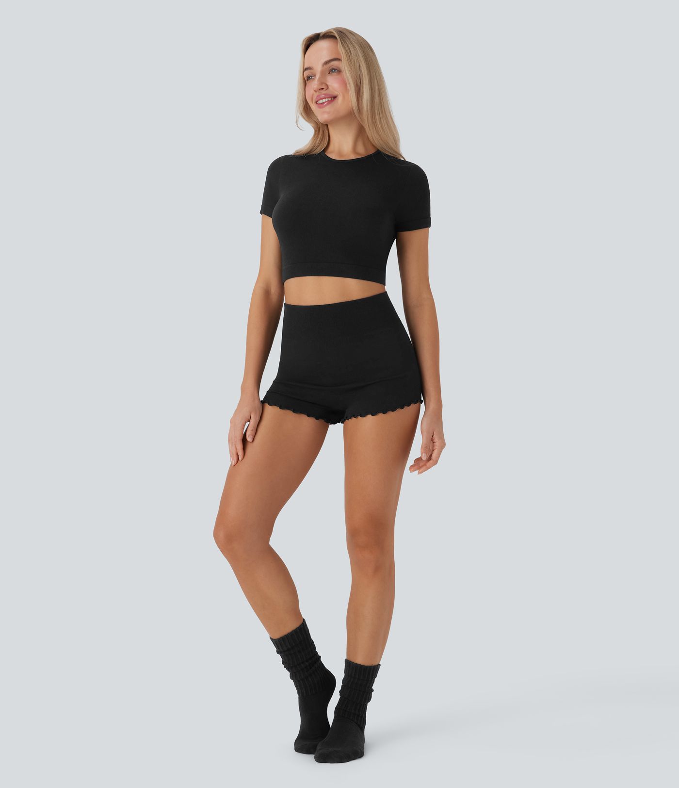 OneForm Seamless Flow Round Neck Short Sleeve Cropped Lounge Top