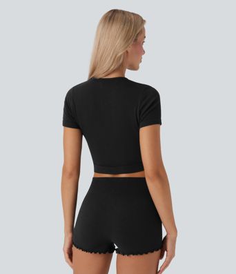 OneForm Seamless Flow Round Neck Short Sleeve Cropped Lounge Top