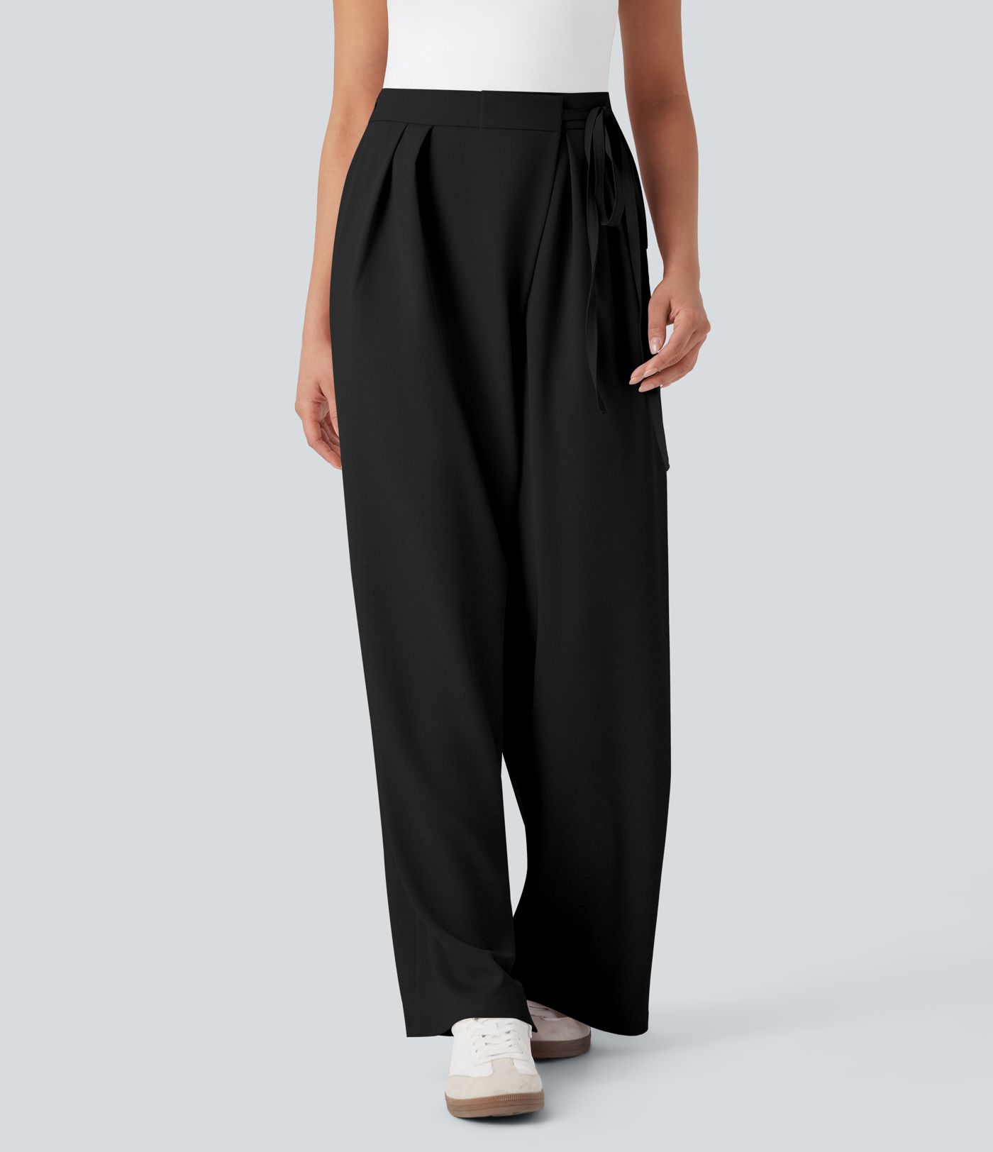 Halara Flex™ - Arbeits-Hose mit hohem Bund, Seitentaschen, Bindeband und weitem Bein