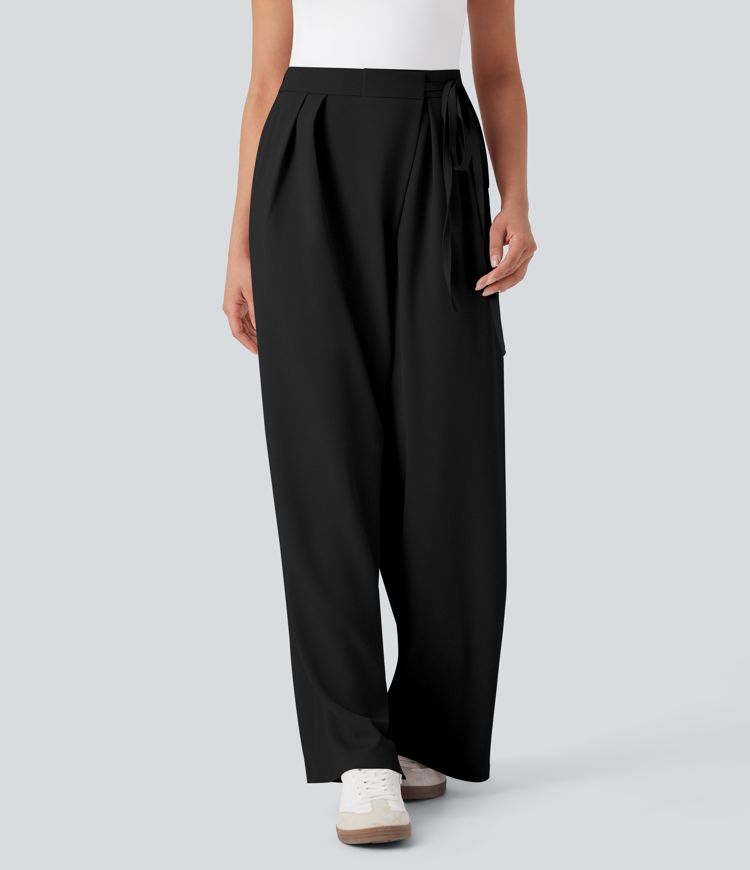 Halara Flex™ - Arbeits-Hose mit hohem Bund, Seitentaschen, Bindeband und weitem Bein