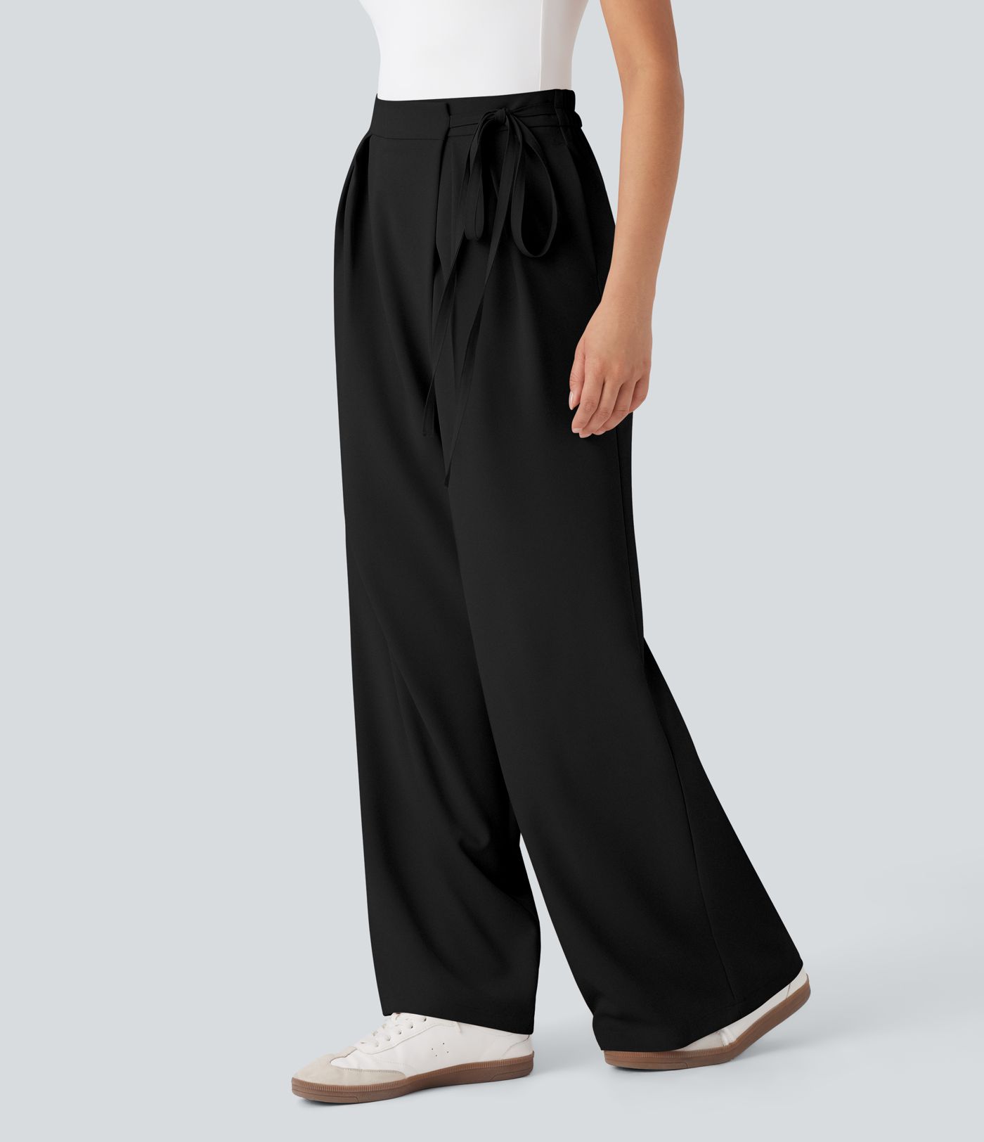 Halara Flex™ - Arbeits-Hose mit hohem Bund, Seitentaschen, Bindeband und weitem Bein