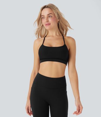 Gerippter Yoga-Sport-BH mit niedrigem Support und Cut-Out-Design - A-D Cups