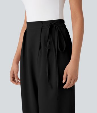 Halara Flex™ - Arbeits-Hose mit hohem Bund, Seitentaschen, Bindeband und weitem Bein