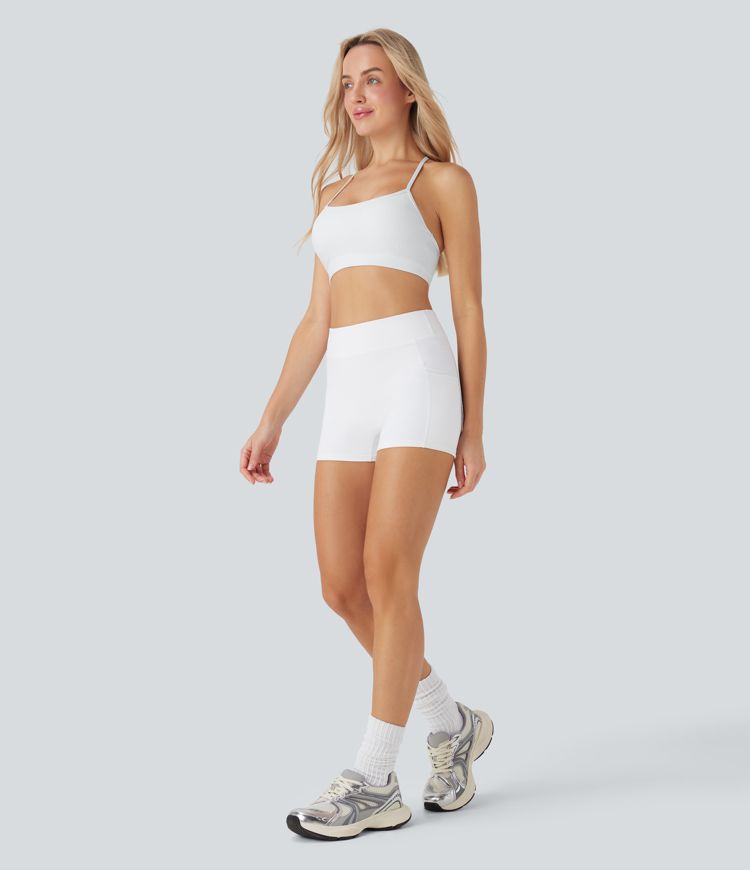 Brasier deportivo acanalado para yoga de sujeción baja con abertura en copas A-C