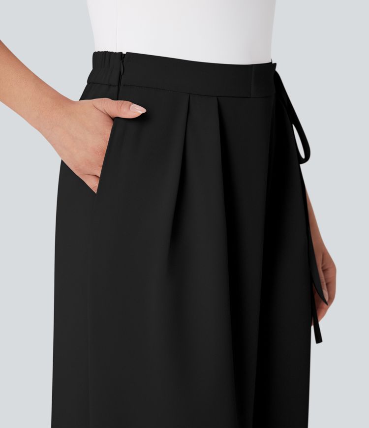 Halara Flex™ - Arbeits-Hose mit hohem Bund, Seitentaschen, Bindeband und weitem Bein