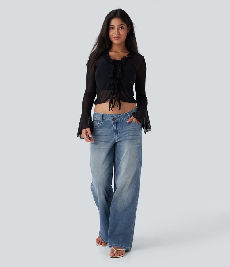 Halara Flex™ Baggy Jeans Low Rise mit Knopf und Reißverschluss, mehreren Taschen, weitem Bein