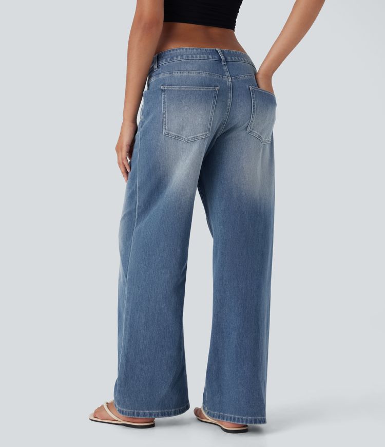 Halara Flex™ Baggy Jeans Low Rise mit Knopf und Reißverschluss, mehreren Taschen, weitem Bein