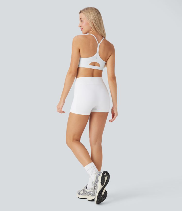 Brasier deportivo acanalado para yoga de sujeción baja con abertura en copas A-C