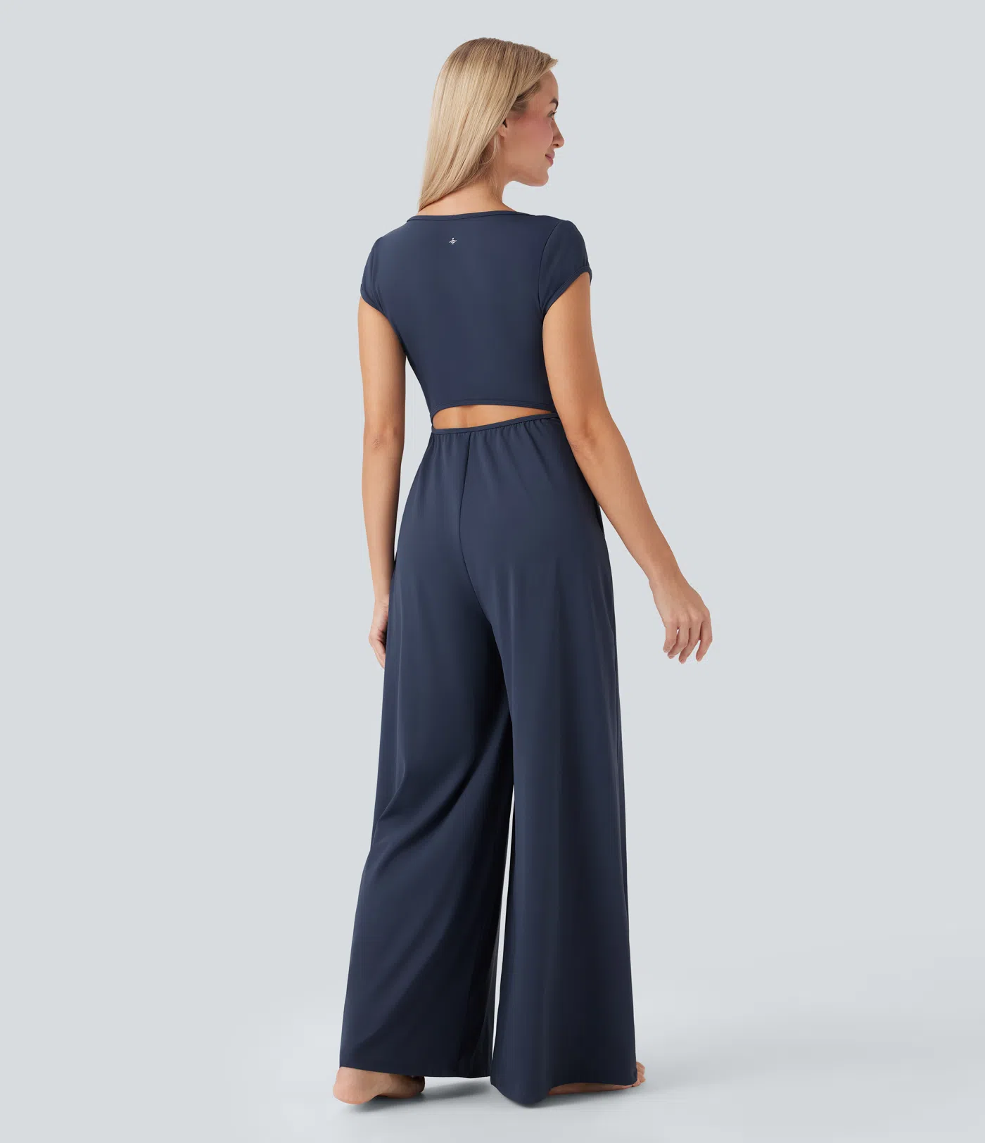 Softlyzero™ Airy Notched Collar Short Sleeve Wide Leg Cool Touch Yoga Jumpsuit with Side Pockets-Easy Peezy Edition