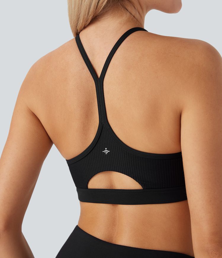 Ribbed Low Support Cut Out Yoga Sports Bra A-C Cups