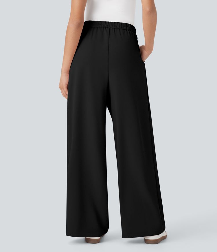 Halara Flex™ - Arbeits-Hose mit hohem Bund, Seitentaschen, Bindeband und weitem Bein