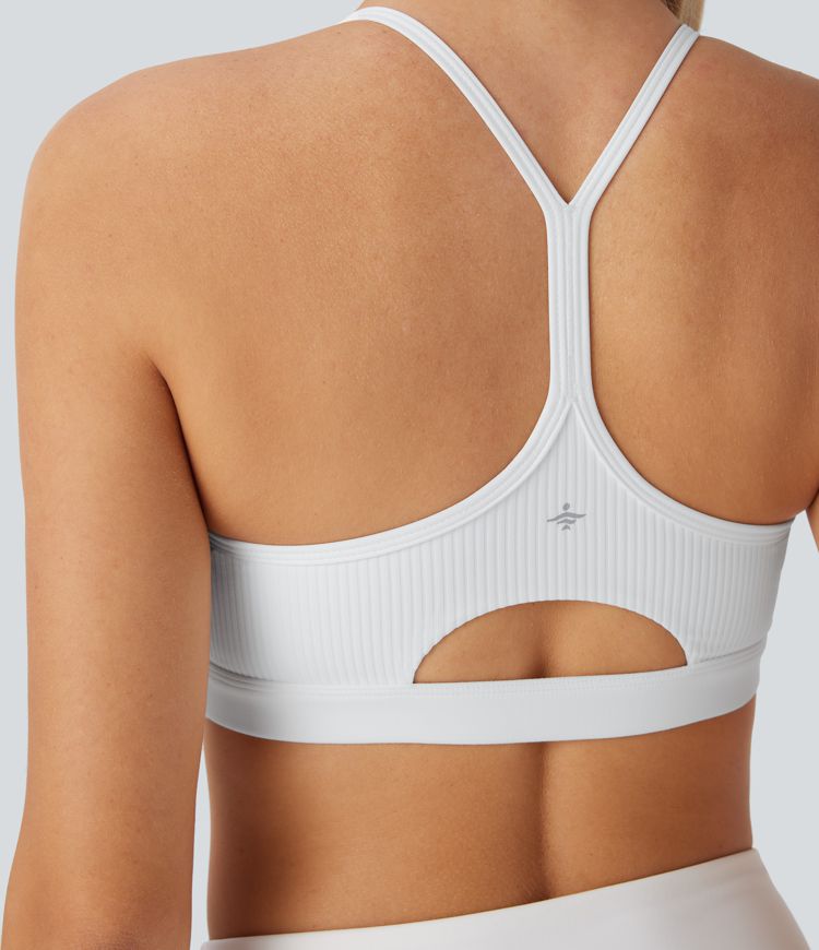 Brasier deportivo acanalado para yoga de sujeción baja con abertura en copas A-C