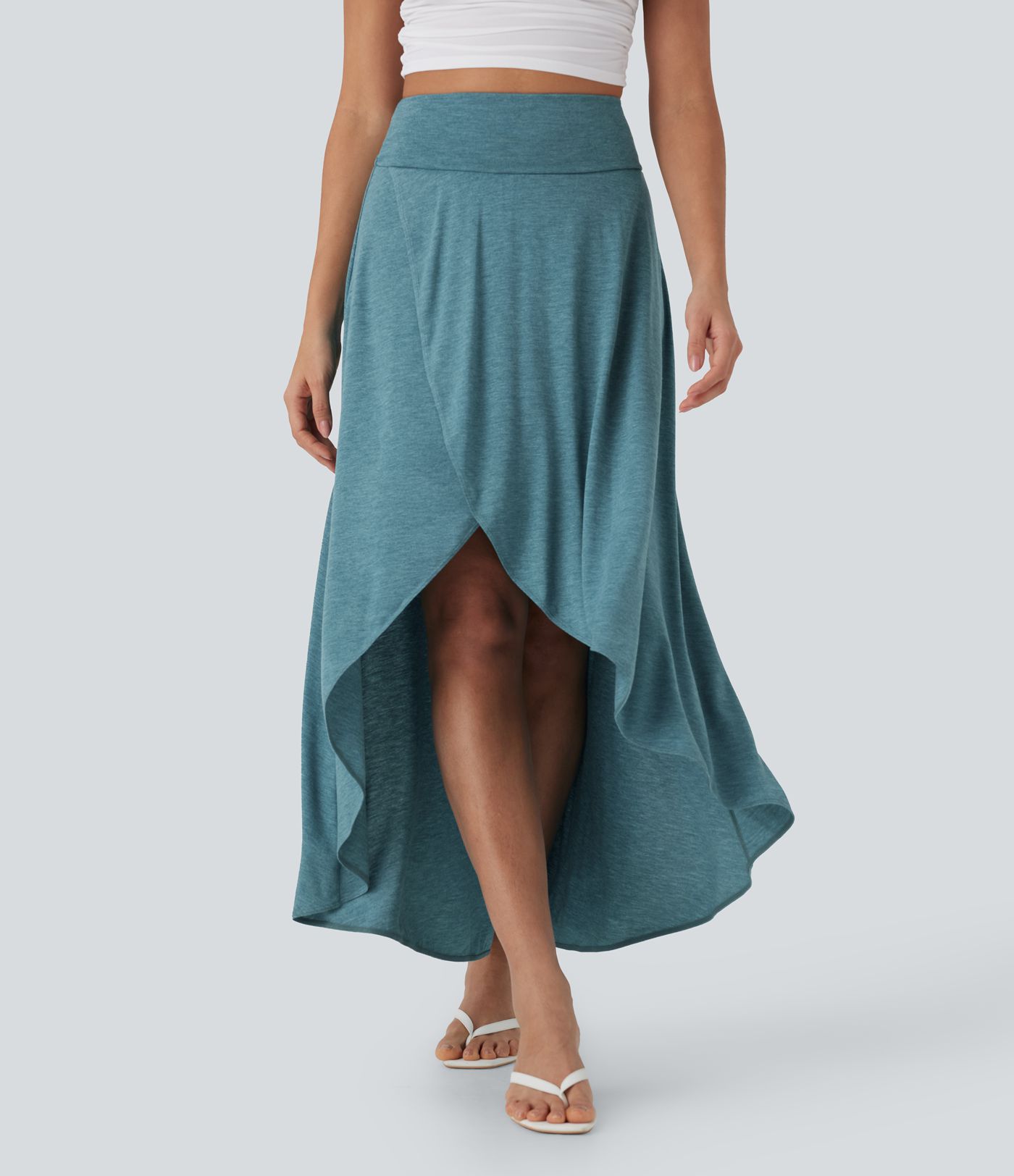 High Waisted Tummy Control High Low 2-in-1 Flowy Maxi Casual Skirt