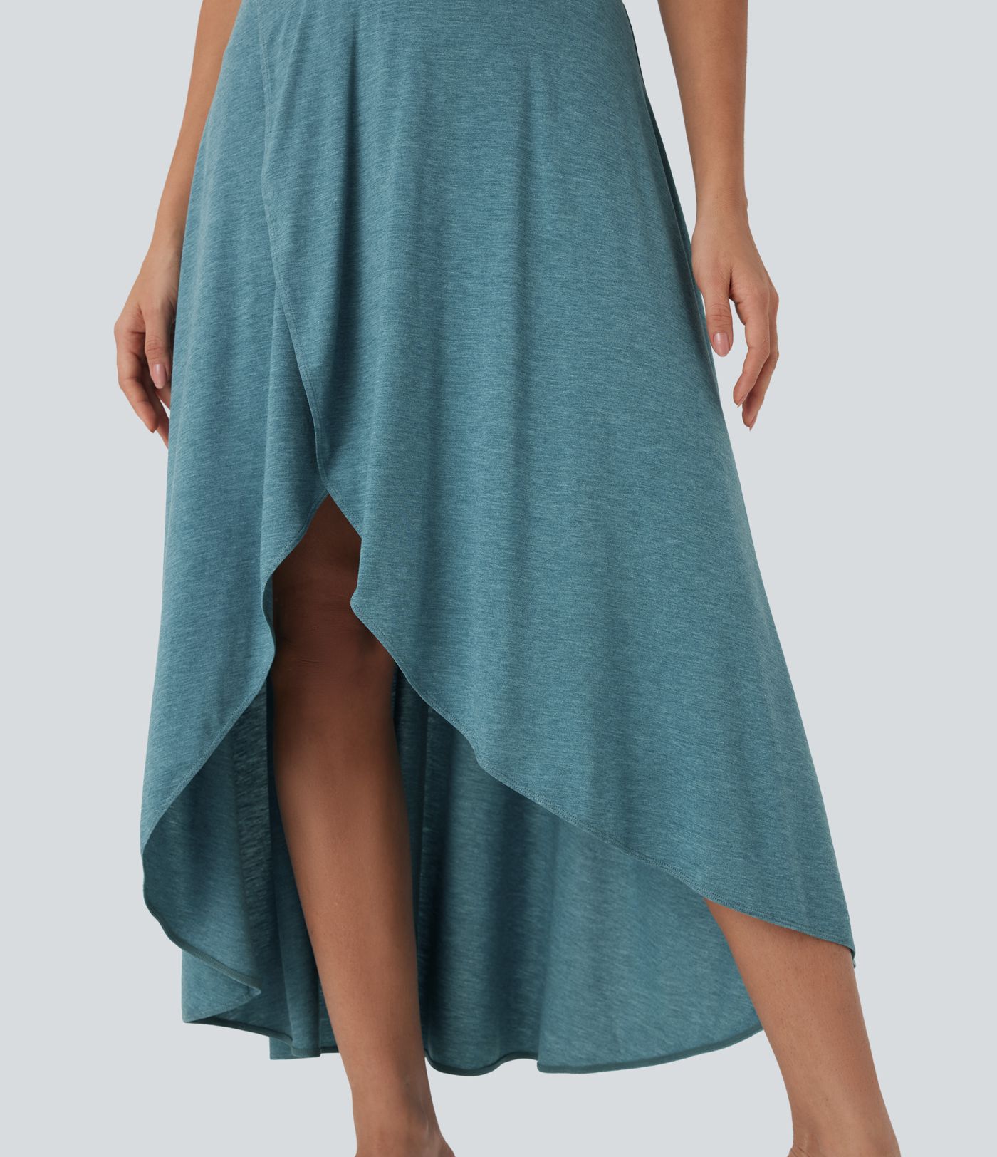 High Waisted Tummy Control High Low 2-in-1 Flowy Maxi Casual Skirt