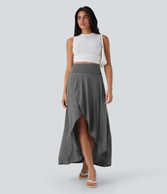 High Waisted Tummy Control High Low 2-in-1 Flowy Maxi Casual Skirt High Waisted Tummy Control High Low 2-in-1 Flowy Maxi Casual Skirt
