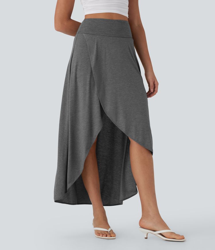 High Waisted Tummy Control High Low 2-in-1 Flowy Maxi Casual Skirt High Waisted Tummy Control High Low 2-in-1 Flowy Maxi Casual Skirt
