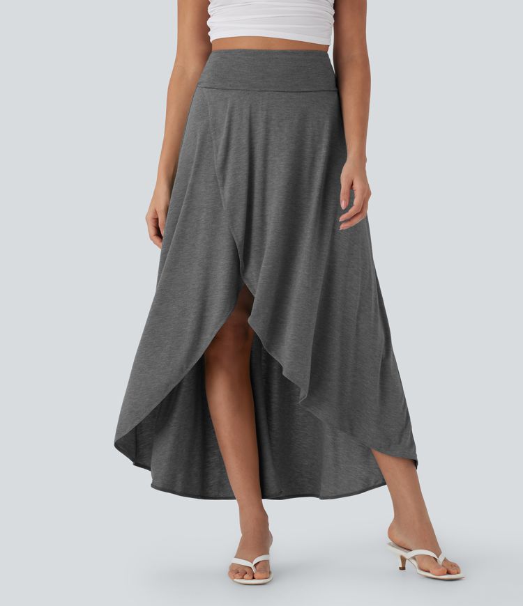 High Waisted Tummy Control High Low 2-in-1 Flowy Maxi Casual Skirt High Waisted Tummy Control High Low 2-in-1 Flowy Maxi Casual Skirt