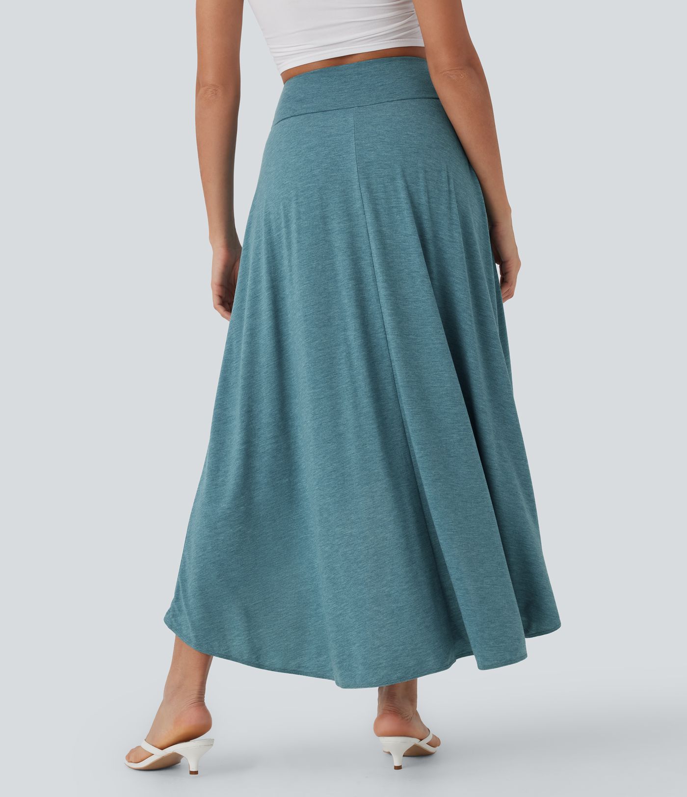High Waisted Tummy Control High Low 2-in-1 Flowy Maxi Casual Skirt