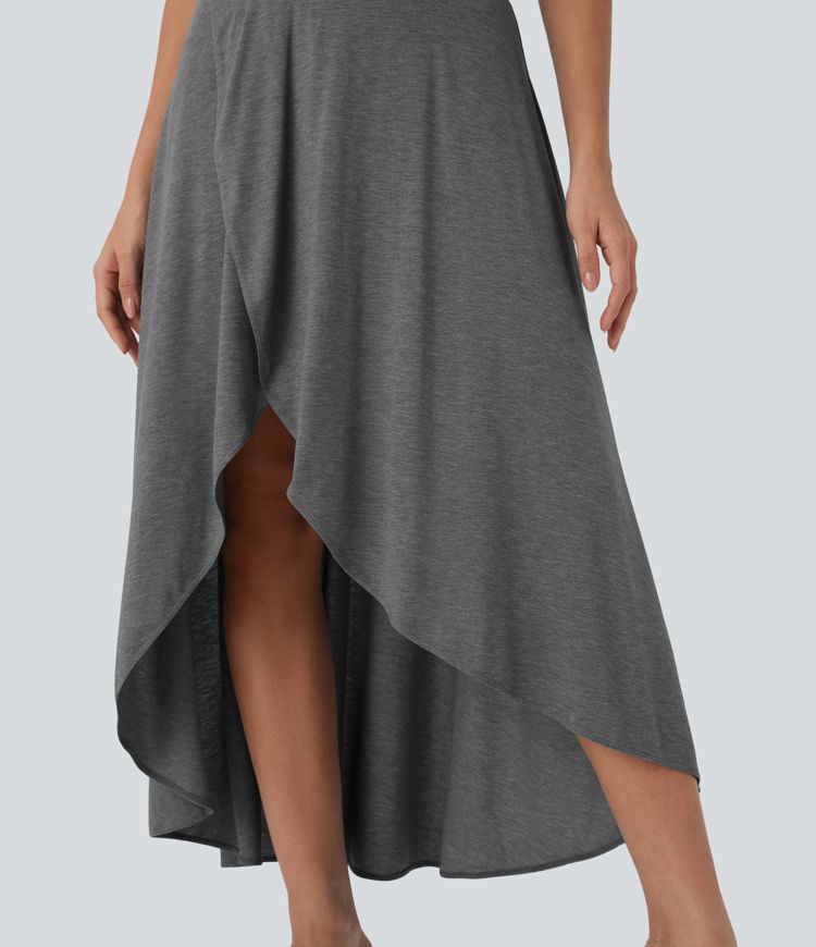 High Waisted Tummy Control High Low 2-in-1 Flowy Maxi Casual Skirt High Waisted Tummy Control High Low 2-in-1 Flowy Maxi Casual Skirt