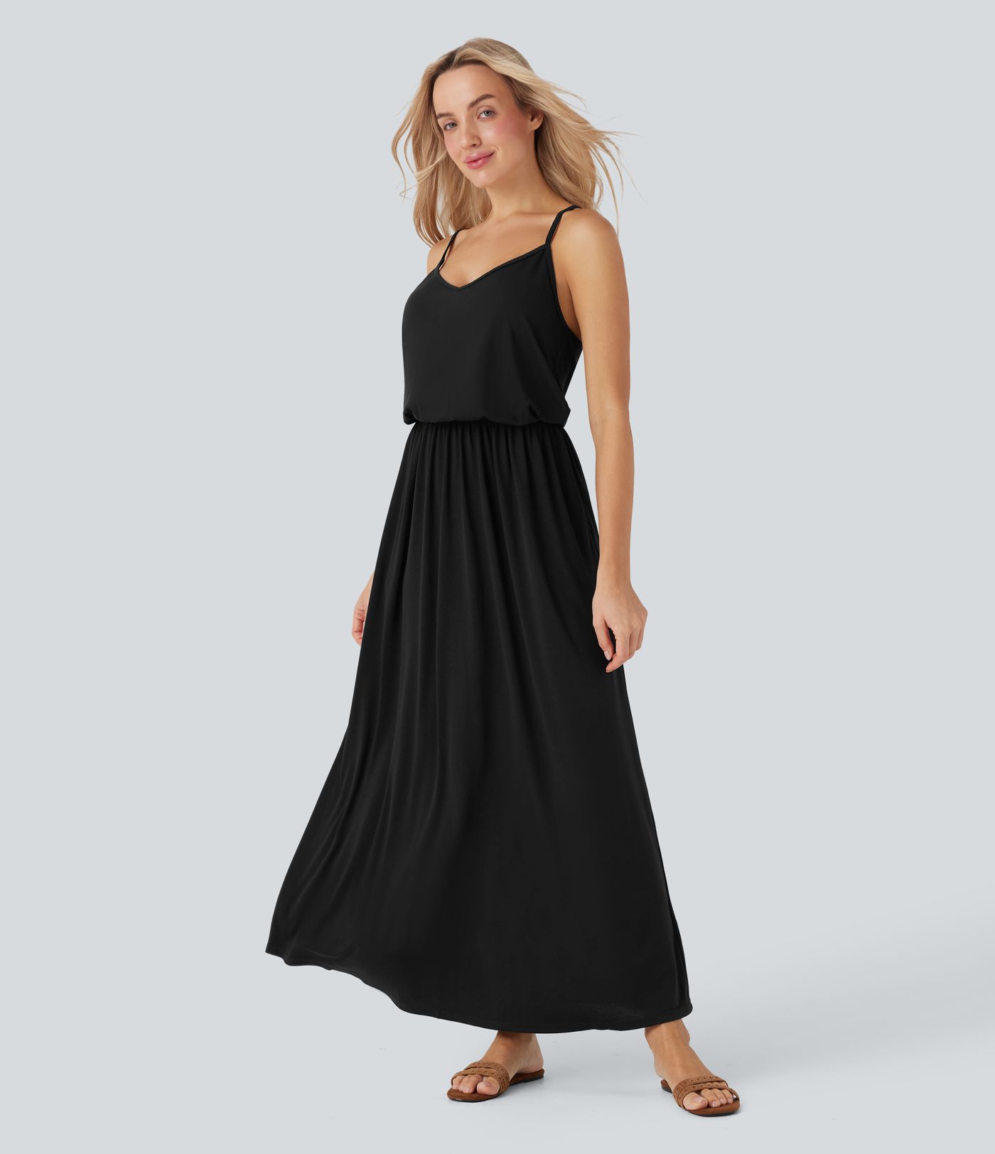 Maxi Flowy Slip Dress with Pockets