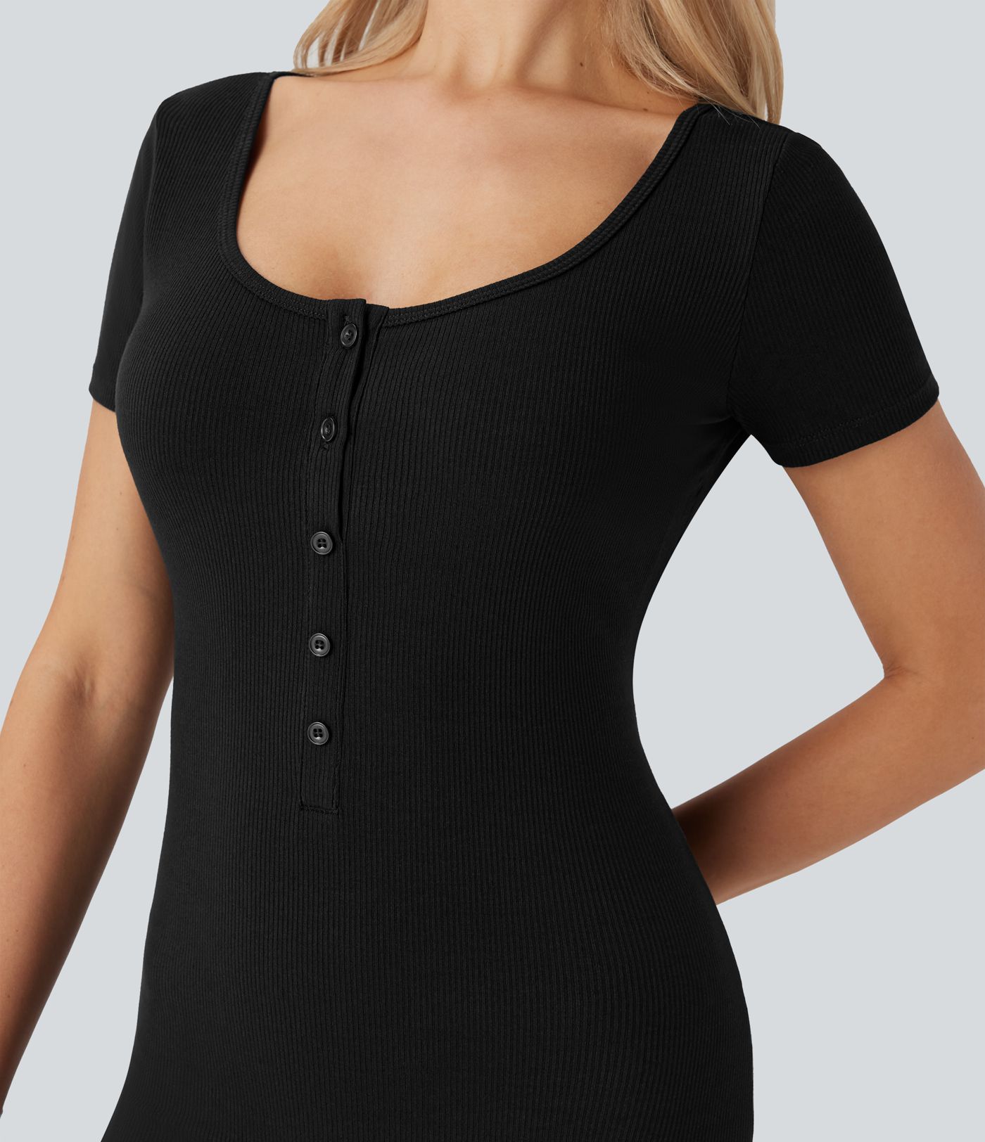 Henley Neck Short Sleeve Casual Playsuit