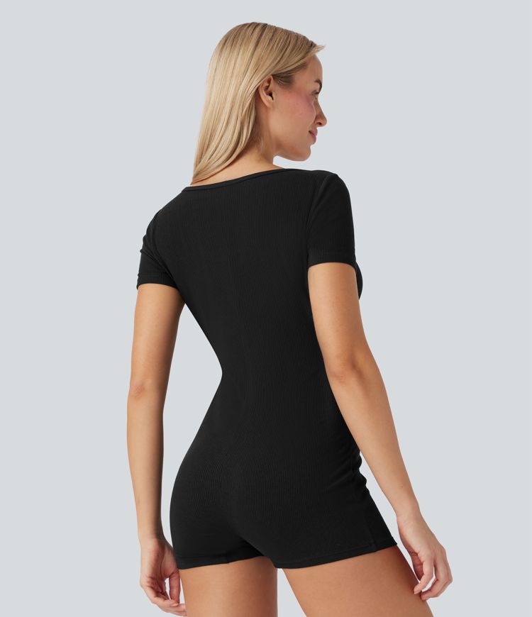 Henley Neck Short Sleeve Casual Playsuit