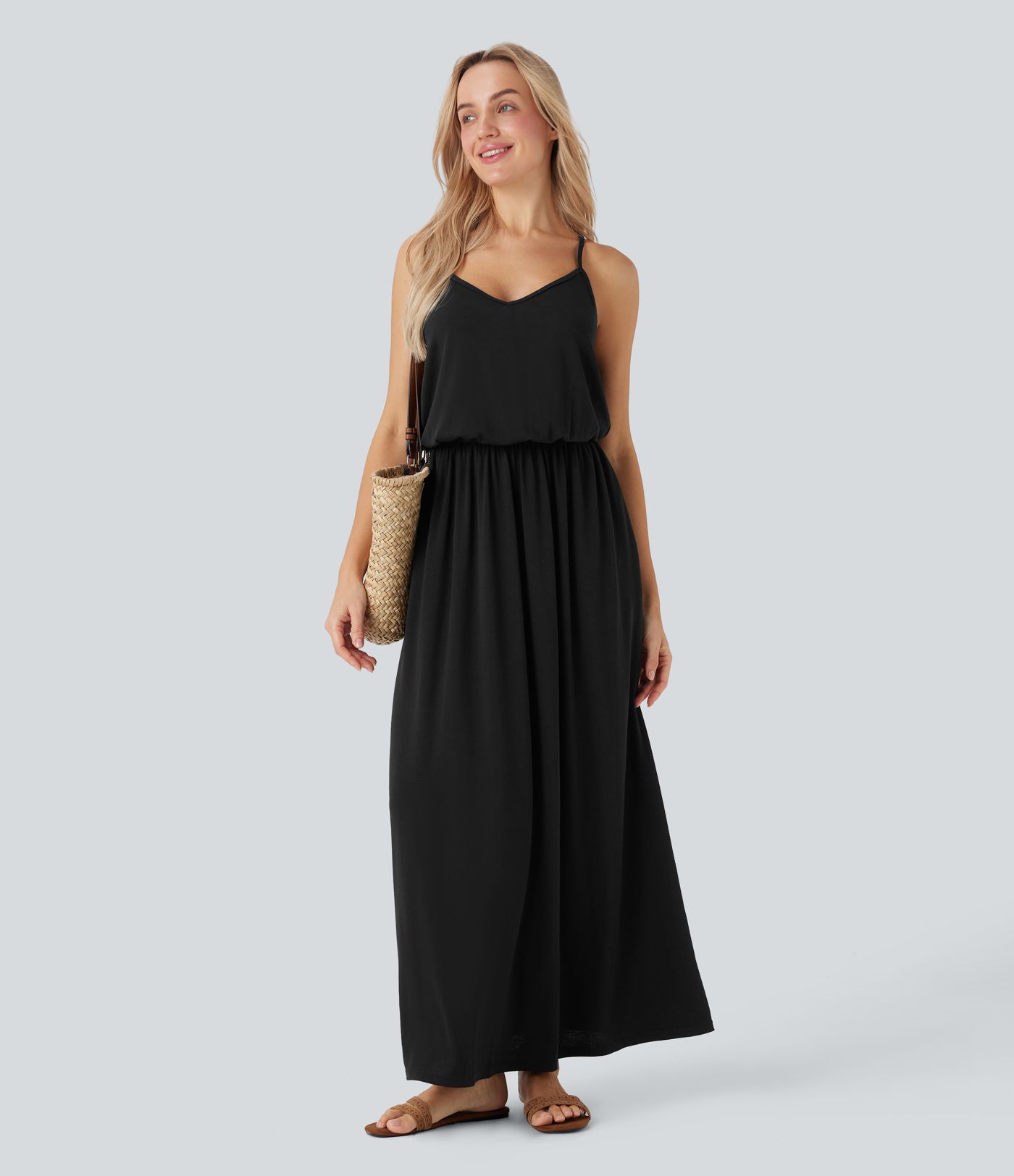 Maxi Flowy Slip Dress with Pockets