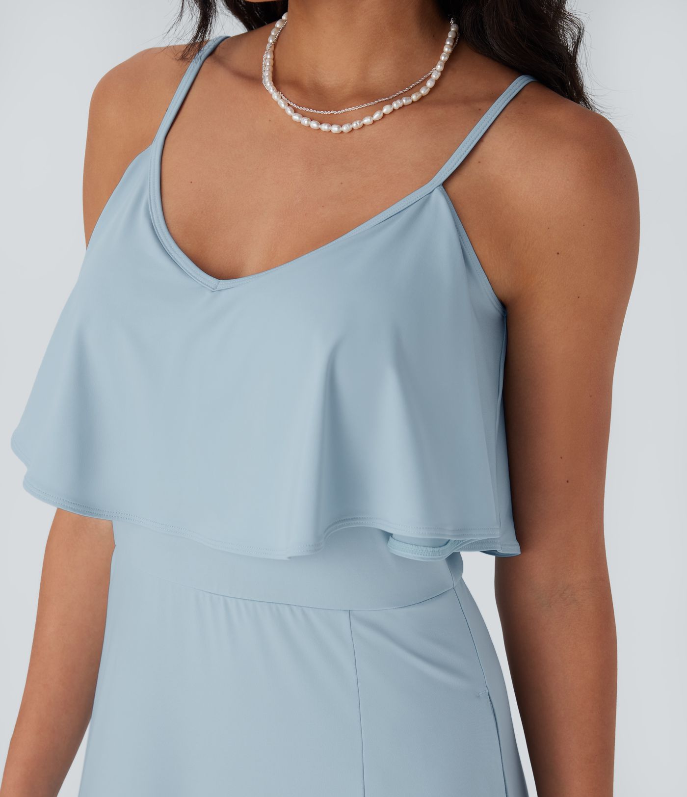 Robe longue type nuisette à volants, dos nu, fente et poches latérales pour demoiselles d'honneur et invitées de mariage