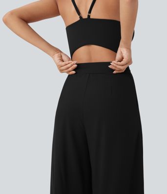 Breezeful™ Backless Wide Leg Quick Dry Casual Slip Jumpsuit with Side Pockets-Easy Peezy Edition