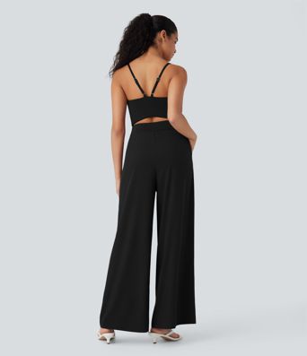 Breezeful™ Backless Wide Leg Quick Dry Casual Slip Jumpsuit with Side Pockets-Easy Peezy Edition
