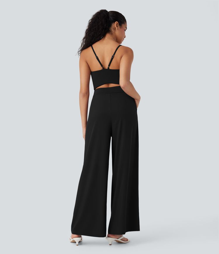 Breezeful™ Backless Wide Leg Quick Dry Casual Slip Jumpsuit with Side Pockets-Easy Peezy Edition