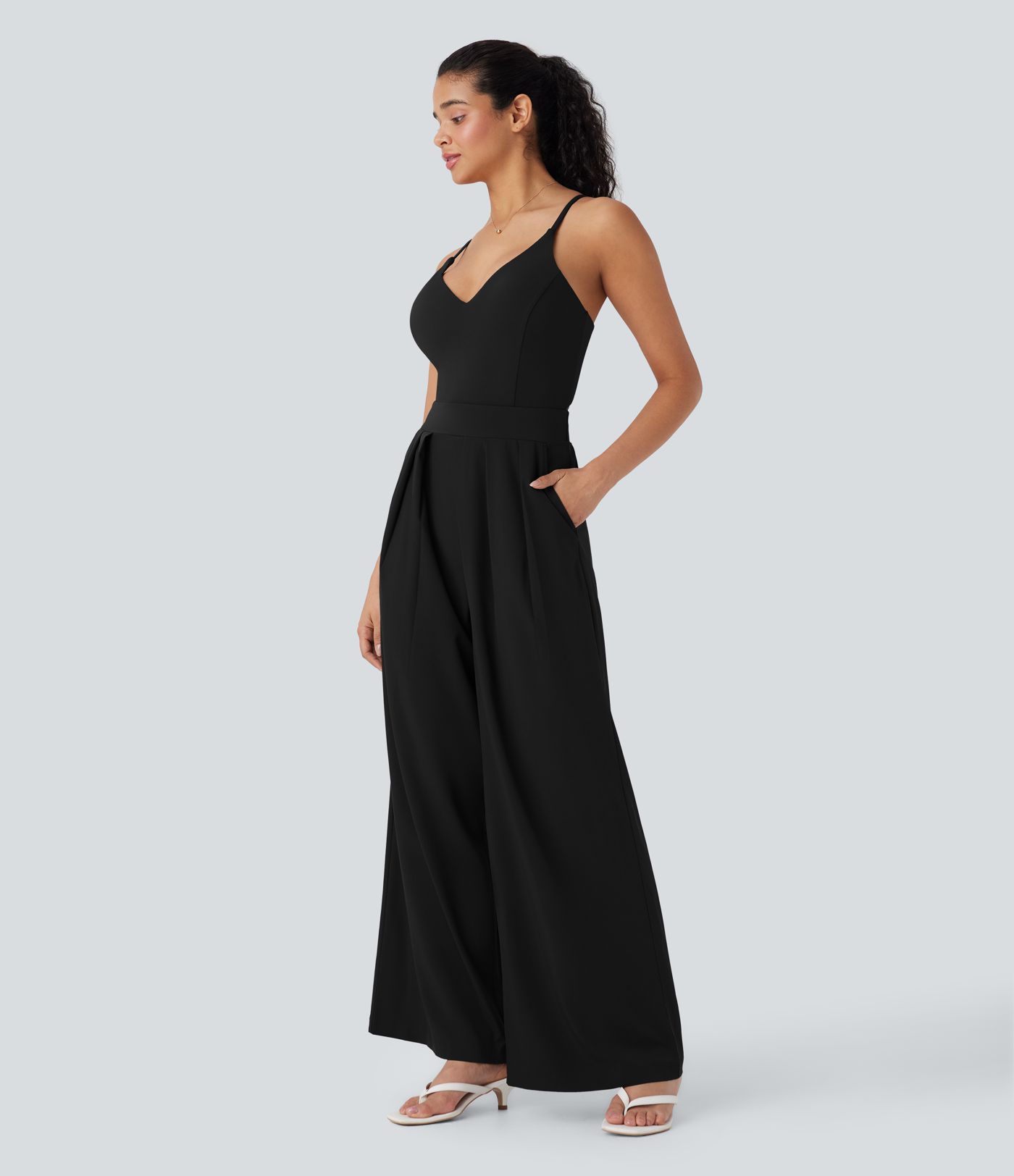 Breezeful™ Backless Wide Leg Quick Dry Casual Slip Jumpsuit with Side Pockets-Easy Peezy Edition