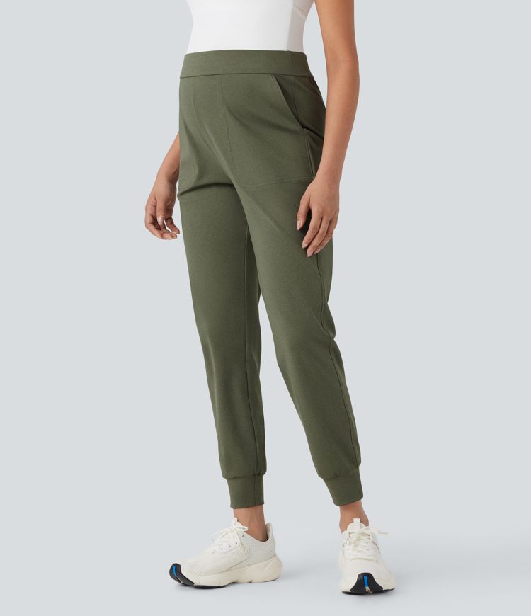Mid Rise Quick Dry Yoga Maternity Joggers with Pockets