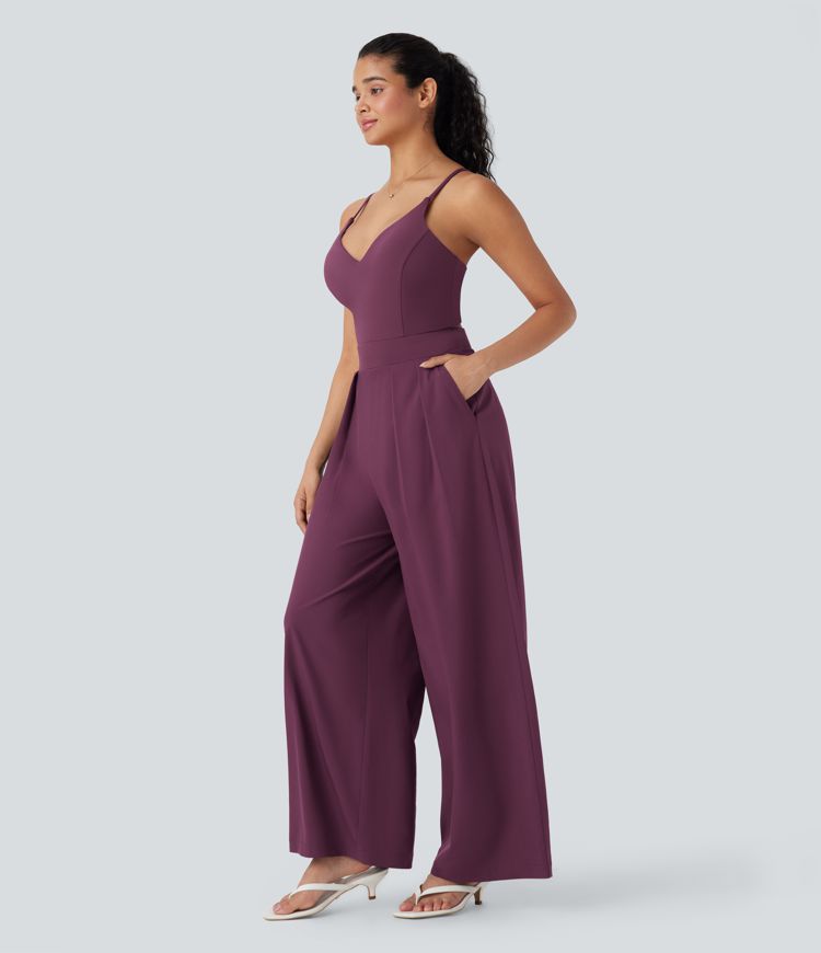 Breezeful™ Backless Wide Leg Quick Dry Casual Slip Jumpsuit with Side Pockets-Easy Peezy Edition
