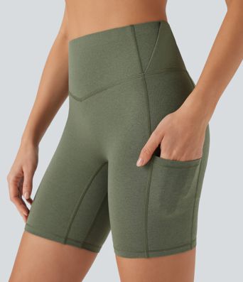 Shorts de yoga biker de 18cm con tiro alto efecto moldeador de abdomen y bolsillos