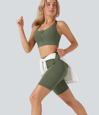 Shorts de yoga biker de 18cm con tiro alto efecto moldeador de abdomen y bolsillos