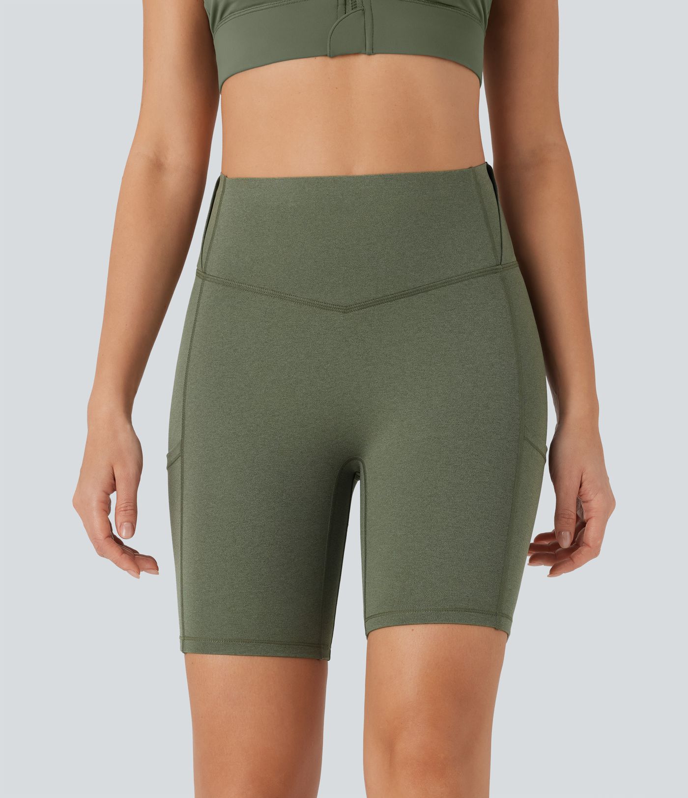 Shorts de yoga biker de 18cm con tiro alto efecto moldeador de abdomen y bolsillos