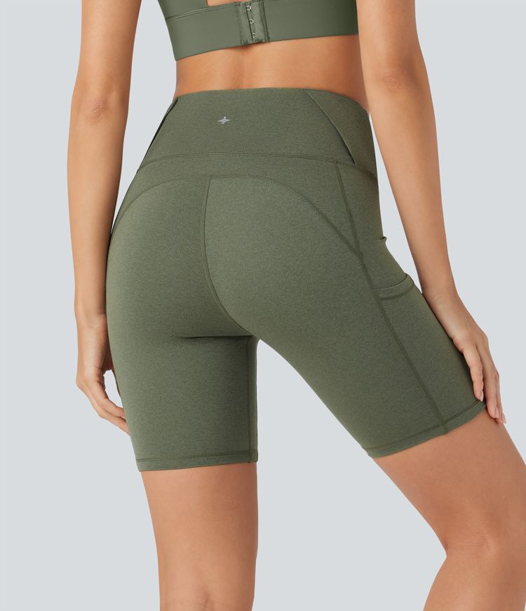 Shorts de yoga biker de 18cm con tiro alto efecto moldeador de abdomen y bolsillos