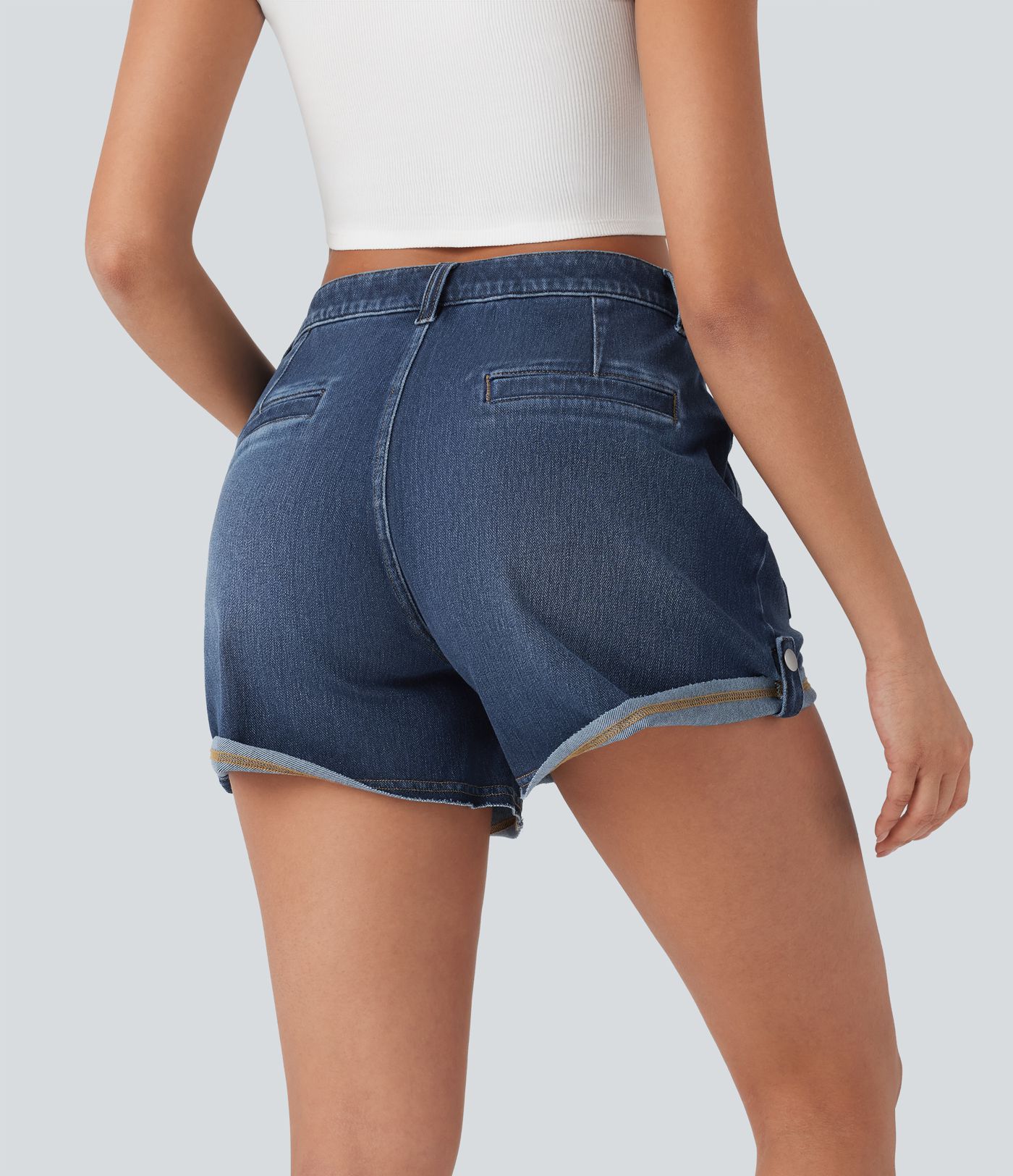 Halara Flex™ Mid Rise Pocket Rolled Hem Washed Denim Casual Shorts