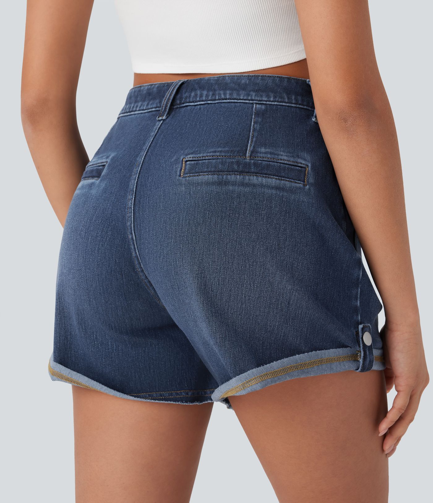 Halara Flex™ Mid Rise Pocket Rolled Hem Washed Denim Casual Shorts