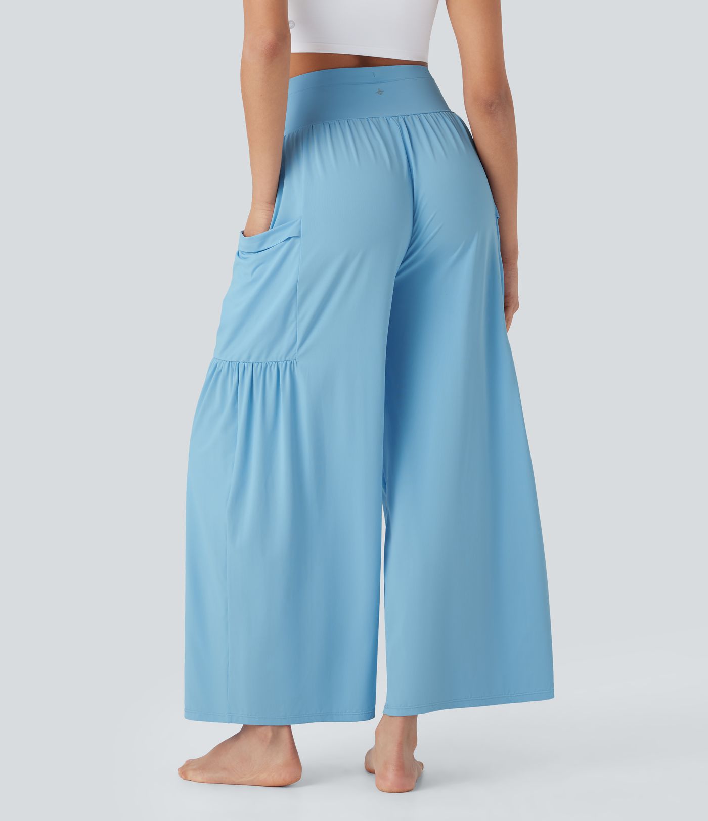 Pantalon de yoga large gainant taille haute avec cordon de serrage et toucher frais avec poches - UPF50+