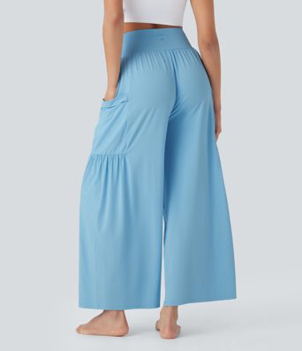 Pantalon de yoga large gainant taille haute avec cordon de serrage et toucher frais avec poches - UPF50+