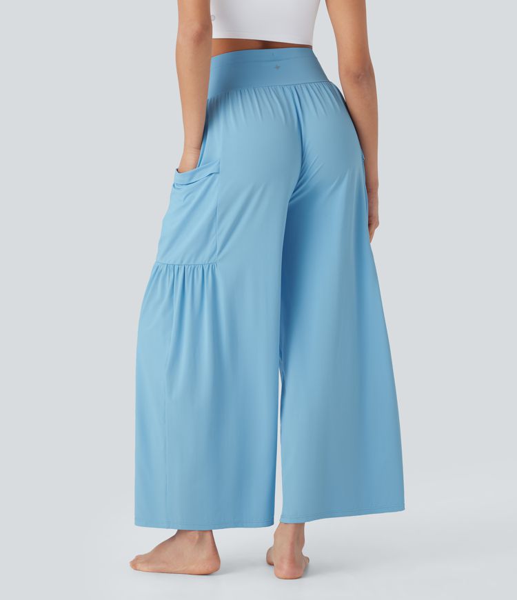 Pantalon de yoga large gainant taille haute avec cordon de serrage et toucher frais avec poches - UPF50+