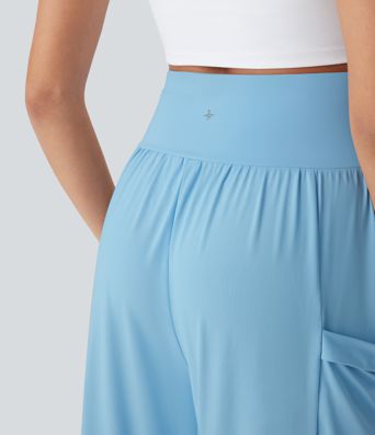 Pantalon de yoga large gainant taille haute avec cordon de serrage et toucher frais avec poches - UPF50+