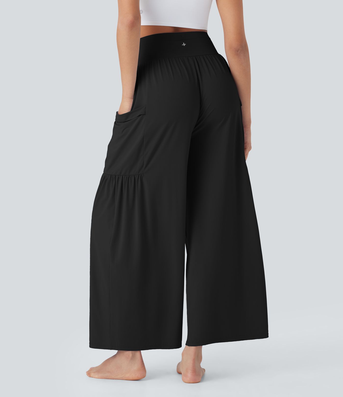 High Waisted Tummy Control Drawstring Wide Leg Cool Touch Yoga Pants with Pockets-UPF50+