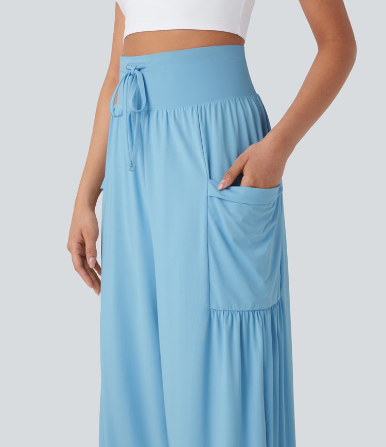Pantalon de yoga large gainant taille haute avec cordon de serrage et toucher frais avec poches - UPF50+