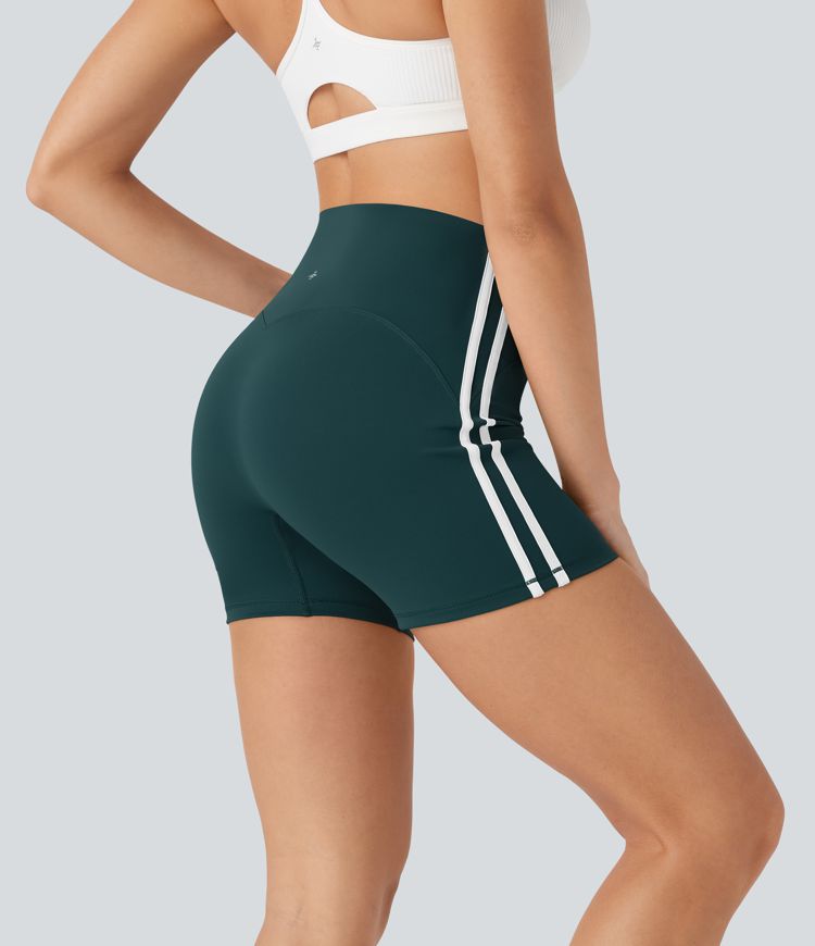 SoftlyZero™ QuickDry SoCinched High Waisted Tummy Control Color Block Yoga Biker Shorts 5''