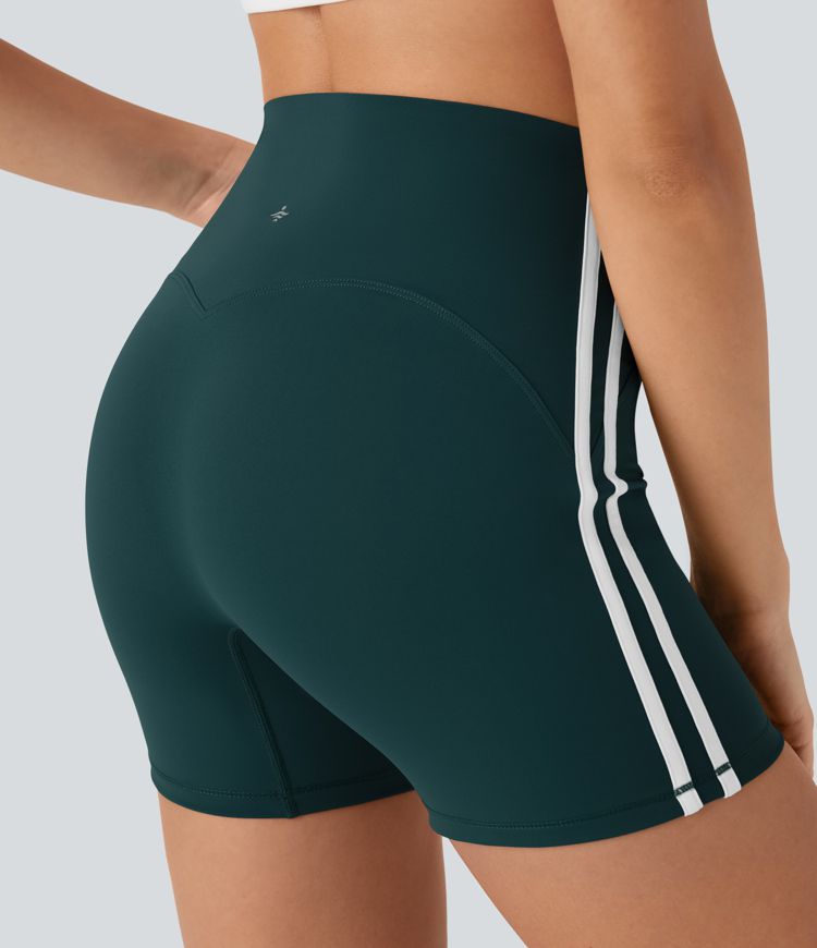 SoftlyZero™ QuickDry SoCinched High Waisted Tummy Control Color Block Yoga Biker Shorts 5''