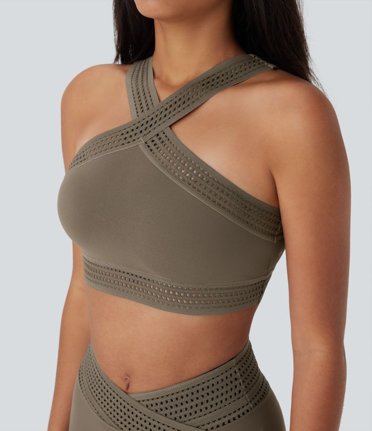 Crossover-Yoga-Sport-BH mit leichtem Support und Cut-Out-Design - A-C Cups